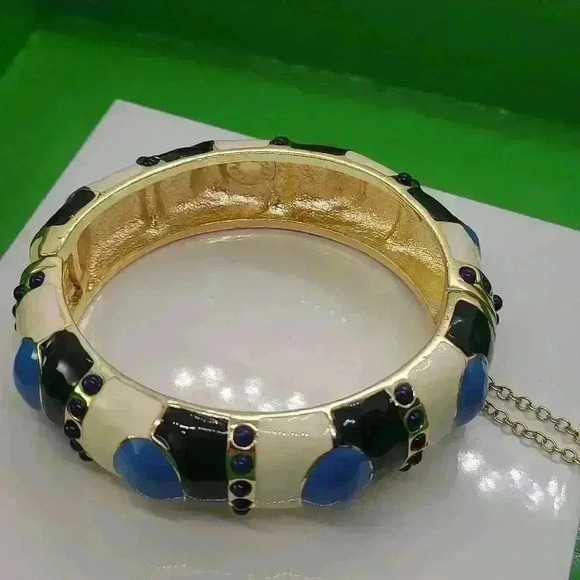 J crew muilt colors black blue tan with a Gold-toned enamel bracelet VTG - Picture 8 of 15